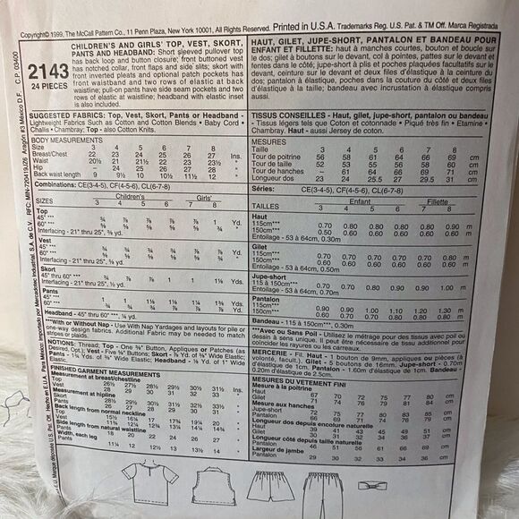 Easy McCall’s 2143 Sewing Pattern  4, 5, 6 or 6, 7, 8 For Little Girls Unused - Picture 4 of 4